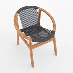 "Discover the Frida lounge chair, a stunning statement piece designed by Vincent Sheppard, featuring a black wooden frame and seat. This 3D model, created in Blender 3D, features intricate rhodium wires and webbing for added intricacy and elegance."