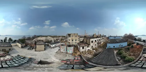 Abandoned factory roof sunshine clouds