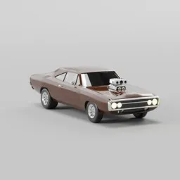 Detailed 3D model of a brown 1970 Dodge Charger with supercharger, compatible with Blender.