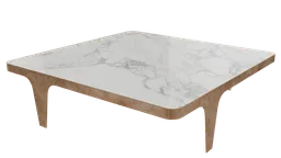 Realistic marble-top 3D coffee table model with wooden legs, designed for Blender rendering.