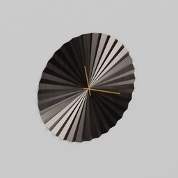"Clock Bushwick Ø50: A 3D model inspired by Sonia Delaunay-Terk, featuring a black and white paper design with random metallic colors. This Blender 3D model is circular in shape, showcasing vibrant shading and a chromatic skin. Trending on society6, it adds a touch of thistle aesthetics to your designs."