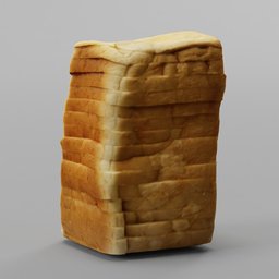 "High-quality scanned 3D model of a sliced bread, reduced to 15k vertices for optimal performance in Blender 3D. Perfectly textured with impressive details, including a piece of bread sticking out of it. A realistic addition to any food or kitchen-related project."