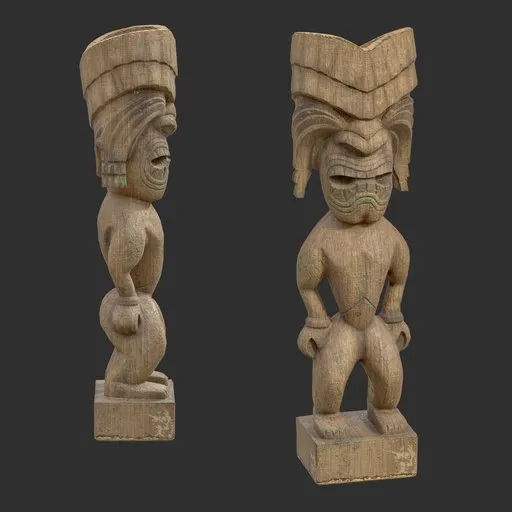 Tiki God Elder Shaman Statue Moss Wood