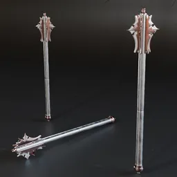 Detailed 3D model of a flanged mace, low poly with high-quality metal textures, ideal for war game design.