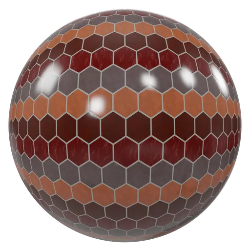 High-resolution hexagonal tile PBR texture for 3D modeling in Blender and compatible software.