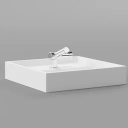 High-quality 3D render of a minimalistic white wash basin with a sleek, modern faucet, designed for Blender 3D visualization.