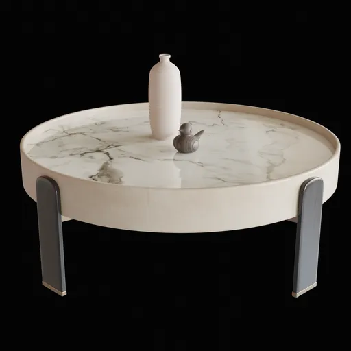 Marble-top round 3D coffee table with metallic legs, Blender compatible, by Formitalia Luxury Group spa.