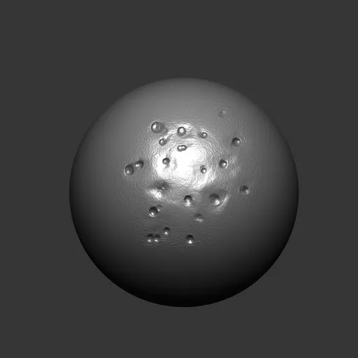 3D sculpting brush effect for creating realistic metal damage, perforations, and textured impacts on digital models.