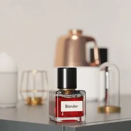 3D-rendered product showcase mockup with perfume bottle, perfect for Blender artists in advertising and design.