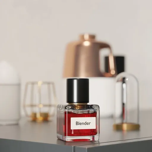 3D-rendered product showcase mockup with perfume bottle, perfect for Blender artists in advertising and design.
