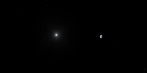 Space with Sun and Distant Earth