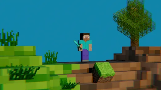 Minecraft-style 3D rendering of a character in a vibrant landscape, ideal for creative backdrops.