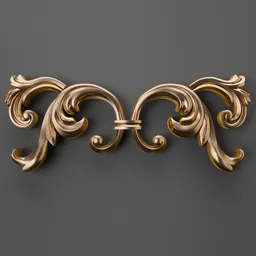 Intricate golden 3D ornament model showcasing Baroque style flourishes, ideal for enhancing classic Blender designs.