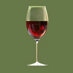 Detailed 3D model of a realistic cabernet wine glass with rigged surface, perfect for Blender rendering.