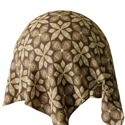 High-resolution Indonesian batik fabric texture for PBR rendering in Blender 3D, showcasing traditional ethnic floral patterns.