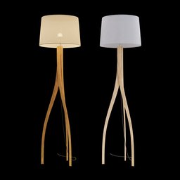 "Scandinavian floor lamp with sleek organic design, modeled in Blender 3D. Features long slim legs resembling reeds, and an elegant yellow skin. Perfect for modern interiors."
