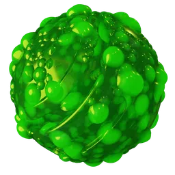 Glowing green organic Blender 3D PBR material with bubble-like textures for 3D models, seamless and procedural.