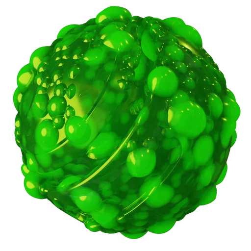 Glowing green organic Blender 3D PBR material with bubble-like textures for 3D models, seamless and procedural.