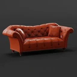 Detailed 3D model of a classic Chesterfield sofa with tufted upholstery for Blender rendering.