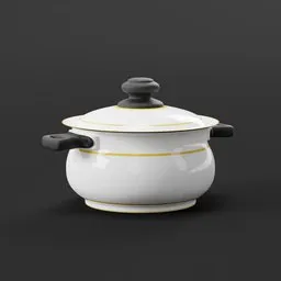 Detailed 3D rendering of a white ceramic saucepan with lid, designed in Blender.