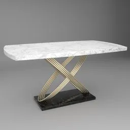 High-quality 3D model of modern marble dining table with golden ring supports, ready for rendering in Blender 3D.