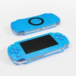 "3D model of the PlayStation Portable (PSP), a popular game console, created using Blender 3D software. The model showcases two blue Nintendo Wii controllers, highlighting the iconic design of the PSP. Ideal for Blender 3D enthusiasts seeking high-quality game console models."