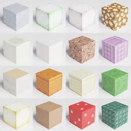 "Colorful Minecraft Random Blocks in Hyperrealistic Style, ready for use in Blender 3D. Includes Tooth Wu, Quixel Megascans and Pastel Texture for Seamless Pattern Design. Perfect for Creating your own Minecraft World."