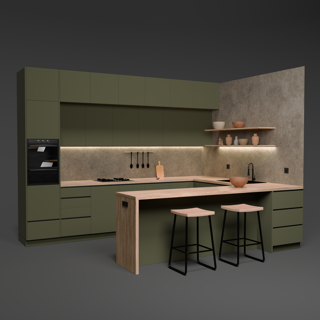 Modern minimal kitchen green | Kitchen Sets models | BlenderKit