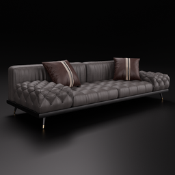 Detailed 3D model of a tufted leather sofa with cushions, compatible with Blender 4.0.