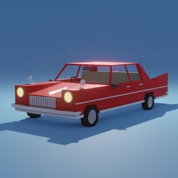 Vintage red low-poly 3D car model suitable for Blender integration in games or animation scenes.