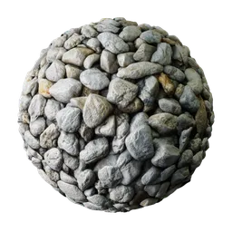 Realistic 2K PBR gravel texture for 3D materials, suitable for Blender and various applications with detailed displacement.