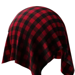 Red and black checkered flannel PBR texture for 3D modeling in Blender, ideal for clothing and home decor.