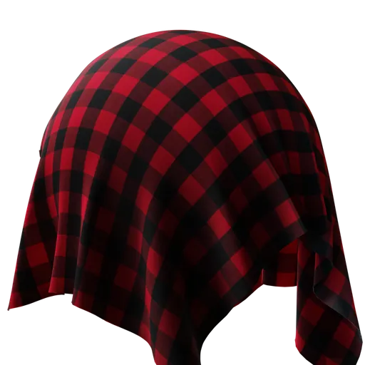 Red and black checkered flannel PBR texture for 3D modeling in Blender, ideal for clothing and home decor.