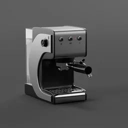 Realistic 3D-rendered coffee machine model designed in Blender, featuring a built-in grinder and a sleek modern design.