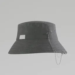 Highly detailed textured grunge-style bucket hat 3D model with metal chain, optimized for Blender rendering.