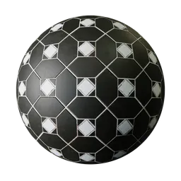 High-resolution PBR material with glossy black and silver diamond pattern for 3D rendering in Blender.