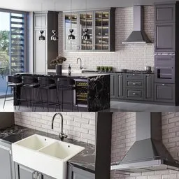 Detailed 3D model of a modern kitchen rendered in Blender Cycles 3.6, showcasing materials and lighting.