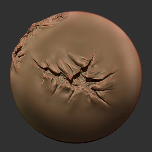 3D sculpting brush imprint for Blender showing detailed skin texture, ideal for mutant and zombie models.