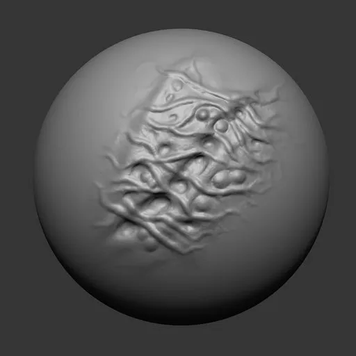 3D sculpting brush imprint of gory zombie flesh detail for Blender model enhancement