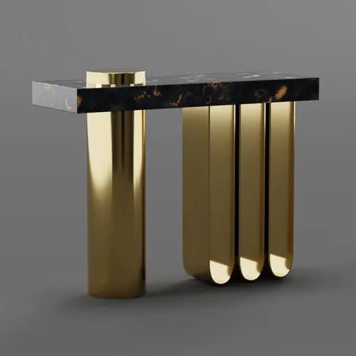 Elegant 3D-rendered attic console with marble top and golden metallic legs, designed for modern interiors.