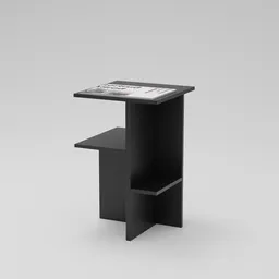 Sleek black 3D-rendered bedside table with shelf, compatible with Blender for interior design visualization.