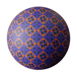 High-resolution PBR material with a pattern of dusty vintage blue tiles ideal for 3D modeling in Blender and similar software.