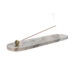 "Realistic 3D model of burning incense stick with smoke on a marble stand, ideal for Blender 3D. Enhance your astral projection renders with this high-quality art piece featuring black, white, and gold elements. Perfect for creating captivating visuals of releasing pain and a sense of interwoven dissolving."