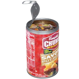 Realistic 3D model of opened soup can with detailed textures and materials, ideal for Blender rendering projects.