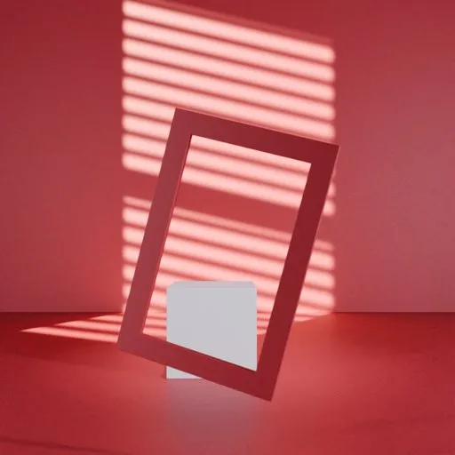 White square podium with red frame