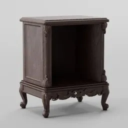 Detailed 3D model of a vintage-inspired wooden TV stand with intricate carvings, optimized for Blender rendering.