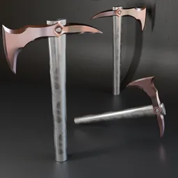 3D low poly model of an ax with high-quality metallic textures, suitable for war games and digital environments.