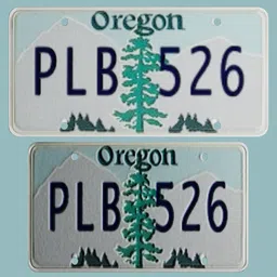 Oregon license plate 3D model for cars and trucks, Blender compatible, low-res texture.