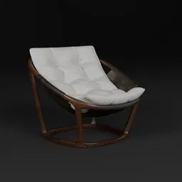 Realistic 3D model of a stylish wooden armchair with white leather cushioning, perfect for Blender 3D rendering.