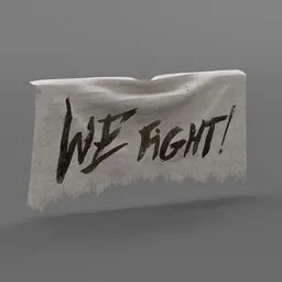 Detailed 3D model of a grungy banner with "WE FIGHT" text, suitable for Blender 3D facade projects.